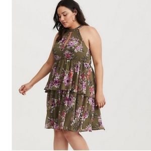 TORRID Olive Green Chiffon Floral dress